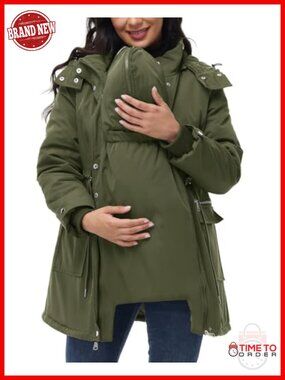 Maternity 3-in-1 Winter Coat Thicken Quilted Lined Warm Hooded Outwear Puffer